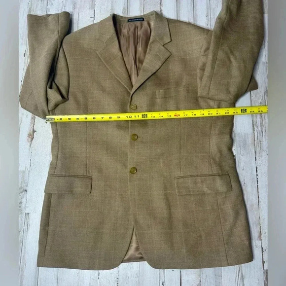 VINTAGE ANDREW FEZZA MEN'S 42S TAN BLAZER 3 BUTTON JACKET Checked - Picture 4 of 11